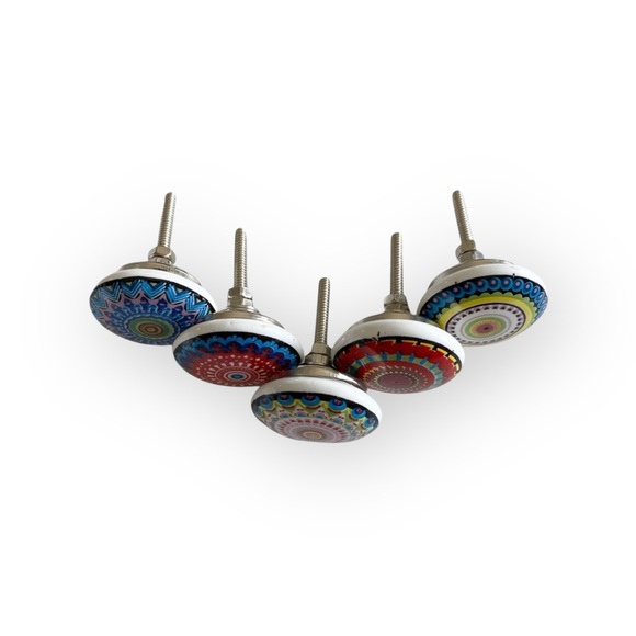 Vintage Handpainted Ceramic Door Knobs ☺︎︎ Set of 5 ☺︎ Choose Blues or Reds ☺︎ - Picture 2 of 16